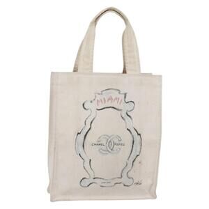 CHANEL Cruise line Miami Tote Bag Canvas Beige CC Auth 148315